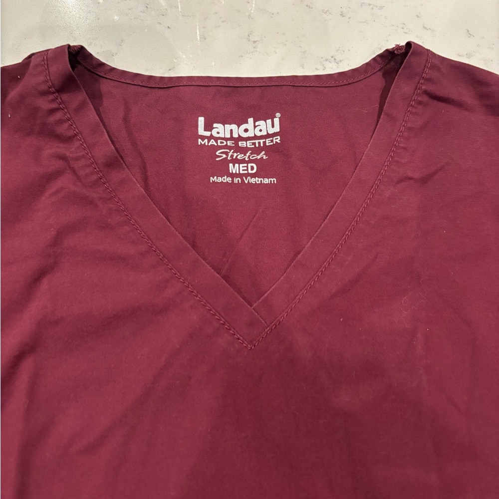 Landau Maroon/Red V-Neck Medical Scrub Tops-Medium